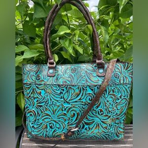 Patricia Nash tooled turquoise leather bag, very good condition